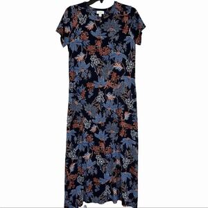 J Jill Maxi Dress Women's Sz Small Blue Red Floral Pockets Soft Jersey Knit S
